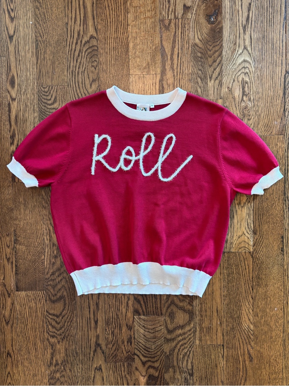 QUEEN OF SPARKLES Roll Tide Red & White Knit Sweater Top Medium